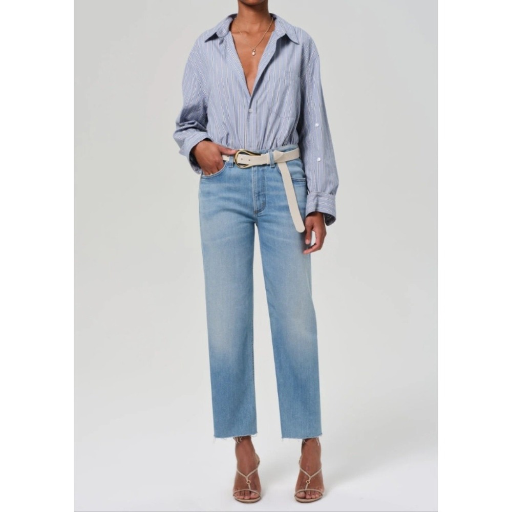 Citizens Of Humanity Palma Straight Jeans Womens 28 Light Wash High Rise Raw Hem